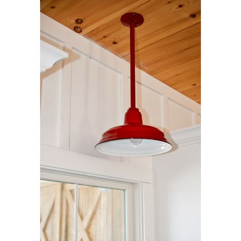 Stem Mount Canopy (Displayed here: 13" Bomber, 455-Porcelain Cherry Red, 18" Stem | Photo Courtesy of Our Feathered Farmhouse and Christy Stalnaker Photography)