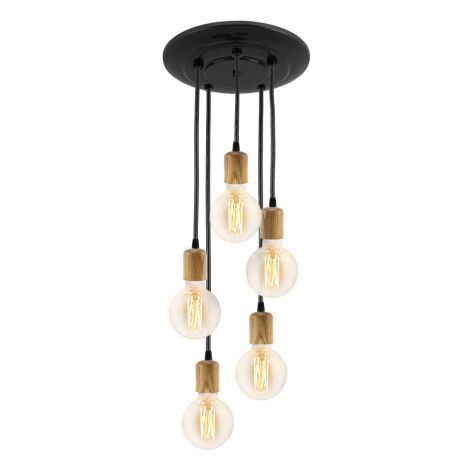Elva LED Tala Lamp (Displayed here: Downtown Minimalist Wooden Socket 5-Light Pendant, 100-Black, Oak Wood, SBK-Standard Black Cord, Shown with Elva Tala Lamps)