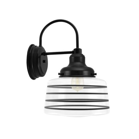 Drum Schoolhouse Sconce, 100-Black, Clear Glass, Four Painted Band