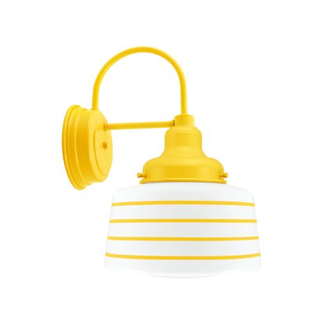 Drum LED Schoolhouse Sconce, 500-Buttery Yellow, Opaque Glass, Four Painted Band