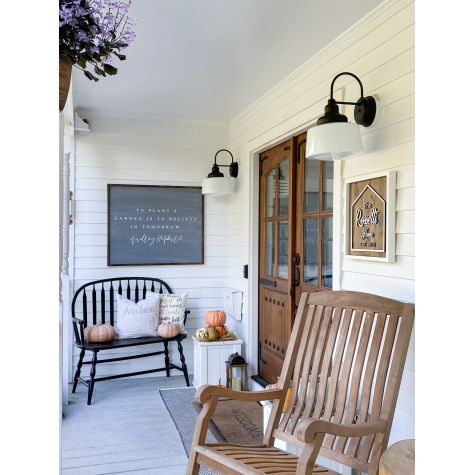 Drum Schoolhouse Sconce, 100-Black, Opaque Glass | Photo Courtesy of Stacey Rosetti (@stacey.athome)