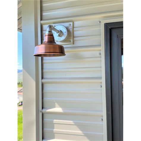 8" Esso, 996-Weathered Copper, G3 Gooseneck Arm in 975-Galvanized | Photo Courtesy of Homeowner