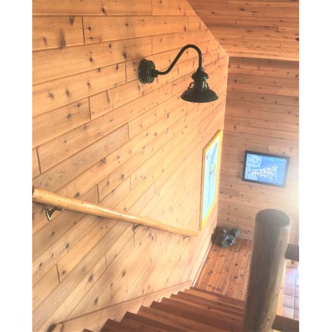 Laramie LED, 307-Emerald Green, G26 Gooseneck Arm, 850 Lumens, 3000K, Flat Lens | Photo Courtesy of Homeowner