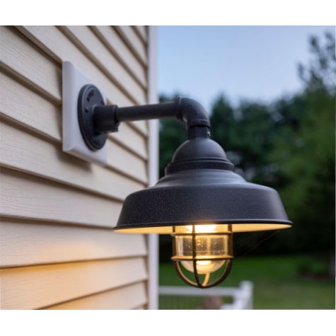 12” Rochester, 805-Charcoal Granite, CLR-Clear Glass, G4 Gooseneck Arm in 805-Charcoal Granite, CGG-Standard Cast Guard in 805-Charcoal Granite |  Photo Courtesy of Lisa Davenport of LDD Interiors