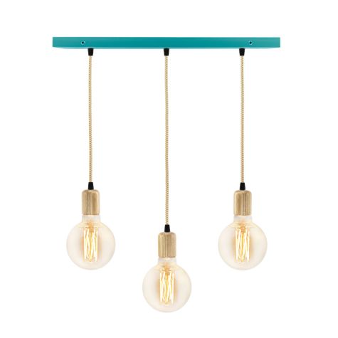 Elva LED Tala Lamp (Displayed here: Downtown Minimalist Wooden Socket 3-Light Pendant, 390-Teal, Ash Wood, CSGW-Gold & White Cloth Cord, Shown with Elva Tala Bulbs)