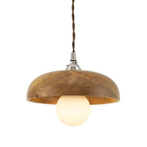 Porcelain II LED Tala Lamp (Displayed here: Ventura Wooden Shade Pendant, Ash Wood, Nickel Socket, TBR-Brown Twist Cord, Shown with Porcelain II Tala Lamp - Lit)