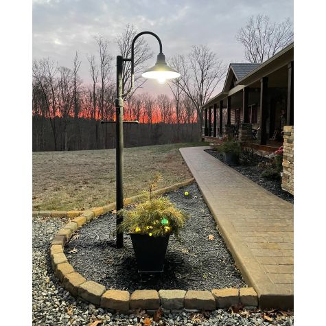 16” Aero, 100-Black, Single Decorative Post Mount, No Direct Burial Pole, Wire Guard in 100-Black, Clear Glass | Photo Courtesy of Homeowner