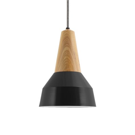 Brunson Wooden Top Pendant, 100-Black, Ash Wood, CSBW-Black & White Cloth Cord