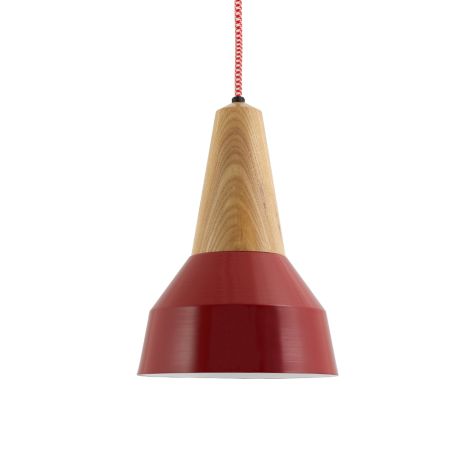 Brunson Wooden Top Pendant, 400-Barn Red, Ash Wood, CSRW-Red & White Cloth Cord