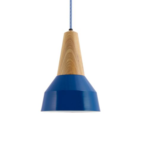 Brunson Wooden Top Pendant, 700-Royal Blue, Ash Wood, CSUW-Blue & White Cloth Cord