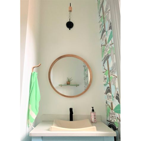 Downtown Minimalist Wooden Socket Swing Arm Sconce, 300-Dark Green, G66 Arm, Maple Wood | Photo Courtesy of Kelley Ash and Hovel Design Studio