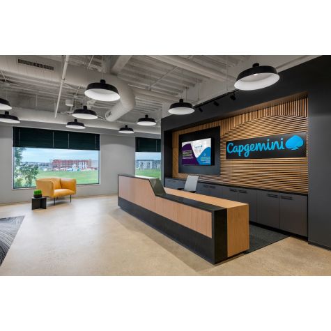 24" Original™ LED Warehouse Pendant, 705-Navy, SBK-Standard Black Cord, 1250 Lumens, 3500K Color Temp, Domed Lens | Photo Courtesy of Wade Griffith, Chicago Lightworks, LightSpek, and Capgemini Offices in Dallas