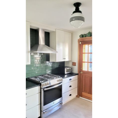 Round Semi-Flush, 307-Emerald Green Fitter, Opaque Glass, Four Painted Band in 307-Emerald Green | Photo Courtesy of Chris Rune