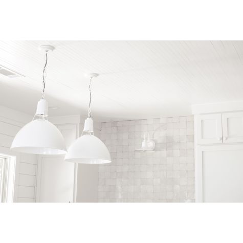 18” Wilcox Uplight, 200-White, CMG-Grey Cloth Cord, White Chain (Also pictured: Dominion Wall Sconce) | Photo Courtesy of Ashley Schoenith - Heirloomed Collection