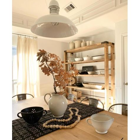 20" Outback Cord Hung Pendant, 200-White, CSW-White Cloth Cord, 975-Galvanized Guard, FST-Frosted Glass | Photo Courtesy of Tattered Style @tatteredstyle