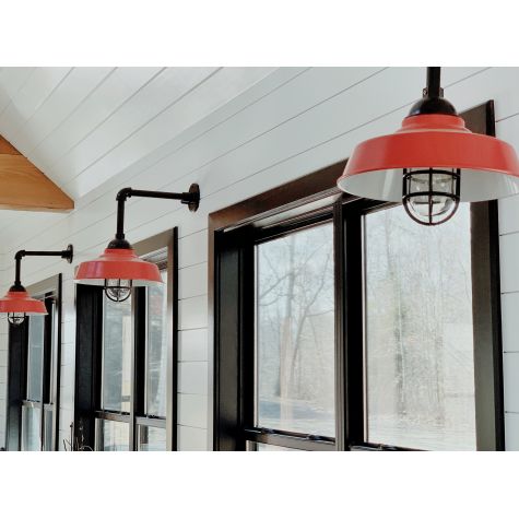 14” Rochester, 470-Watermelon, CLR-Clear Glass, G34 Gooseneck Arm in 100-Black, CGG-Standard Cast Guard in 100-Black |  Photo Courtesy of Customer