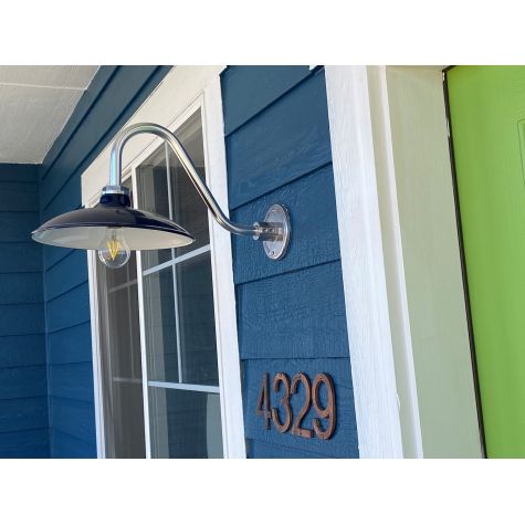 12” Sinclair, 705-Navy, G26 Gooseneck Arm in 980-Brushed Aluminum | Photo Courtesy of Homeowner
