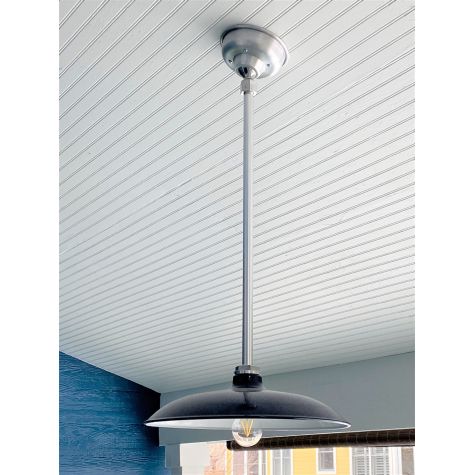 16" Sinclair, 705-Navy, 24” Stem in 980-Brushed Aluminum, Hang Straight Canopy | Photo Courtesy of Homeowner
