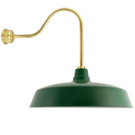 28" The Original™, 307-Emerald Green, G24 Gooseneck Arm, 997-Natural Raw Brass, Decorative Canopy & Hex Cover