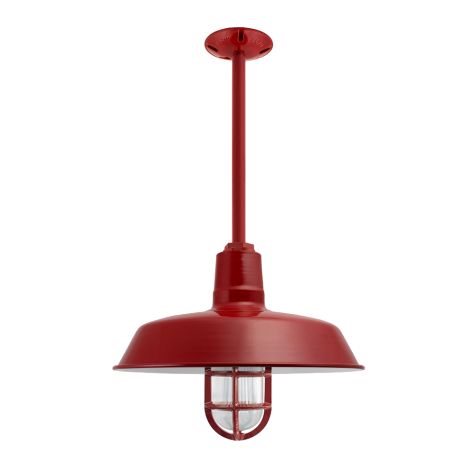 16" The Original™ Nautical LED Stem Mount, 400-Barn Red, TGG-Heavy Duty Cast Guard, RIB-Ribbed Glass