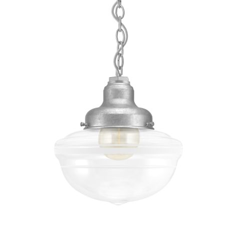 Acorn Chain Hung, 975-Galvanized, Clear Glass, Three Painted Band, 200-White, CMG-Grey Cloth Cord, Shown with G30 Bulb