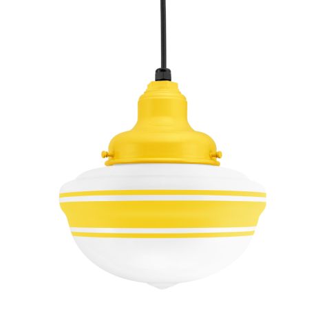 Acorn Pendant, 500-Buttery Yellow, Opaque Glass, Three Painted Band, CSB-Black Cloth Cord