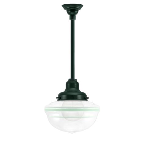 Acorn Stem Mount, 300-Dark Green, Clear Glass, Three Painted Band, 311-Jadite, Shown with G40 Bulb