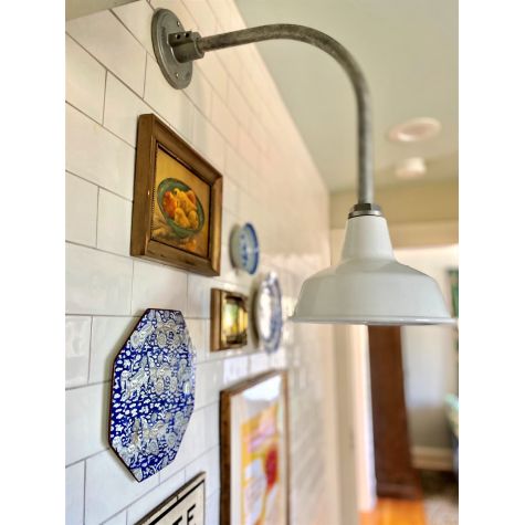 8” Avalon, 200-White, G12 Gooseneck Arm in 975-Galvanized | Photo Courtesy of Hill House Design