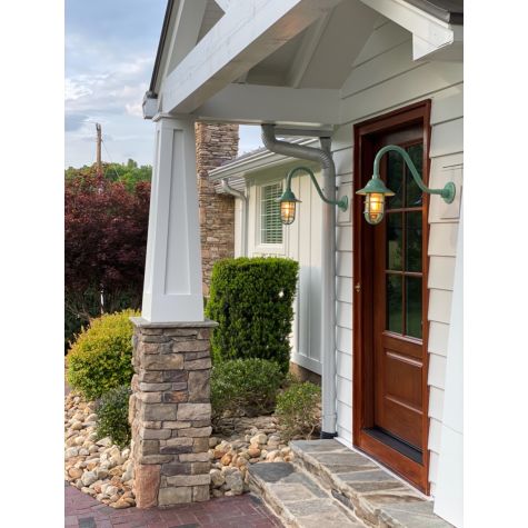 Industrial Guard Gooseneck, 311-Jadite, Flared Shade, TGG-Heavy Duty Cast Guard, RIB-Ribbed Glass, G15 Gooseneck Arm | Photo Courtesy of Homeowner
