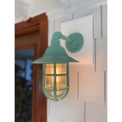Industrial Guard Sconce, 311-Jadite, Flared Shade, TGG-Heavy Duty Cast Guard, RIB-Ribbed Glass | Photo Courtesy of Homeowner