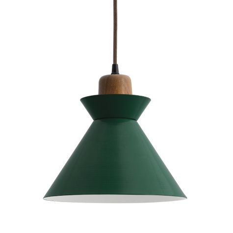 Manhattan Wooden Top Pendant, Walnut Wood, 300-Dark Green, CSBB-Black & Brown Cloth Cord