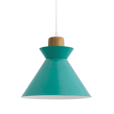 Manhattan Wooden Top Pendant, Ash Wood, 390-Teal, CSW-White Cloth Cord