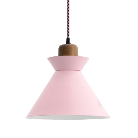 Manhattan Wooden Top Pendant, Walnut Wood, 480-Blush Pink, CSBP-Black & Pink Cloth Cord