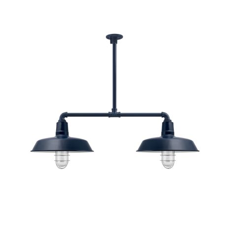 The Original™ 2-Light, 705-Navy, WGG-Wire Guard, RIB-Ribbed Glass, 975-Galvanized, 12" Arms, 18" Stem, Heavy Duty Stem Mount Canopy