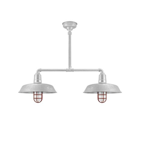 The Original™ 2-Light, 975-Galvanized, CGG-Standard Cast Guard, 400-Barn Red, FST-Frosted Glass, Hang Straight Canopy