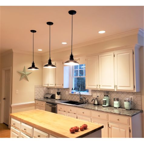 10" Sinclair Spoke Top Pendant Light, 100-Black, Black Socket with No Switch, SBK-Standard Black Cord | Photo Courtesy of Homeowner