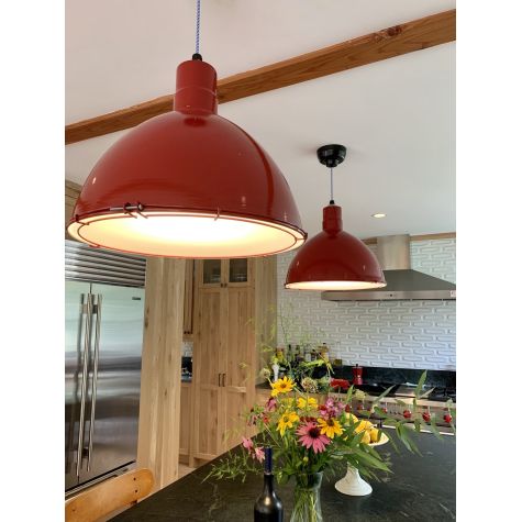 20" Wilcox LED, 400-Barn Red, ACR-Acrylic Diffuser, CSUW-Blue & White Cloth Cord, Ceiling Canopy in 100-Black