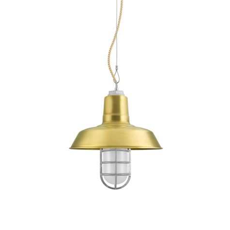 12" The Original™ Studio Light, 997-Natural Raw Brass, CGG-Standard Cast Guard, 975-Galvanized, FST-Frosted Glass, CSGW-Gold & White Cloth Cord