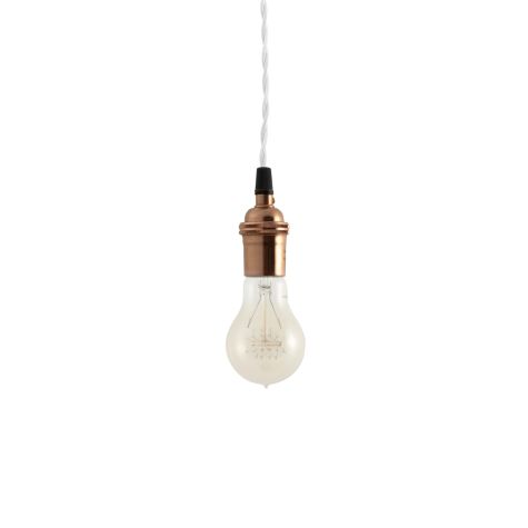 Minimalist Copper Cage Pendant, No Cage, Nostalgic Edison-Style Victorian Bulb, TWH-White Cotton Twist Cord