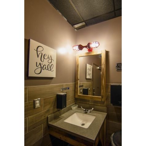 Atomic Topless Double Industrial Guard Sconce, 400-Barn Red, CGG-Standard Cast Guard, CLR-Clear Glass