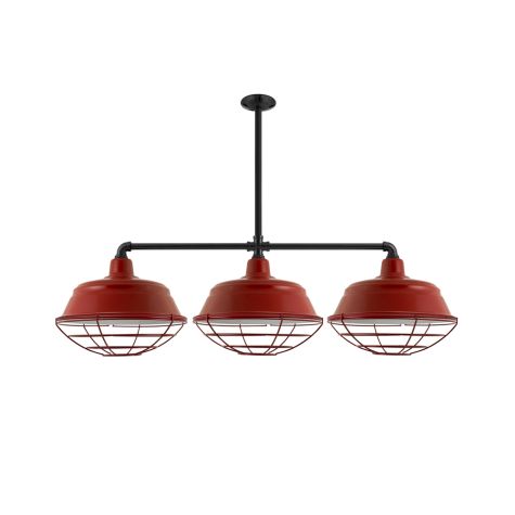 Bomber 3-Light, 400-Barn Red, Wire Cage, Mounting in 100-Black, 18" Arms