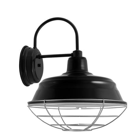 15" Bomber LED Wall Sconce, 100-Black, Wire Cage, 975-Galvanized