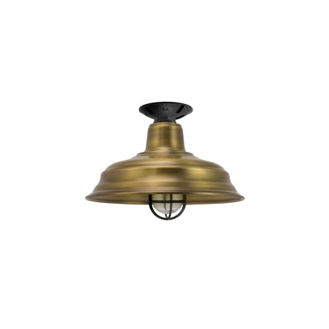 13" Bomber Nautical LED, 998-Natural Weathered Brass, CGG-Standard Cast Guard, 100-Black, RIB-Ribbed Glass, Mounting in 100-Black