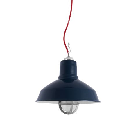 12" Dino Studio Light, 705-Navy, TGG-Heavy Duty Cast Guard, 975-Galvanized, FST-Frosted Glass, CSR-Red Cloth Cord