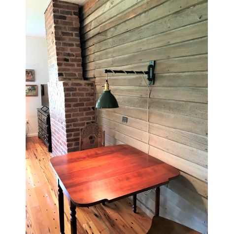 8" Gladstone Swing Arm Sconce, 310-Vintage Green PTMP, Brass Paddle with Black Paddle Switch, CSGW-Gold & White Cloth Cord | Photo Courtesy of Homeowner