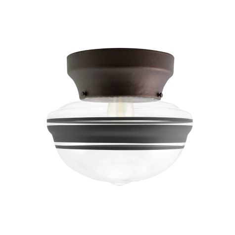 Kao Acorn Schoolhouse Flush Mount, 615-Oil-Rubbed Bronze, Clear Glass, Three Painted Band, 100-Black