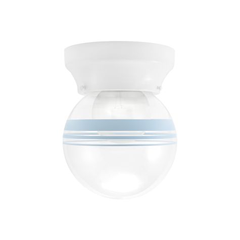 Kao Round Schoolhouse Flush Mount, 200-White, Clear Glass, Three Painted Band, 715-Delphite