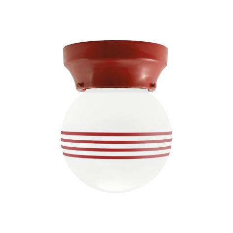 Kao Round Schoolhouse Flush Mount, 400-Barn Red, Four Painted Band