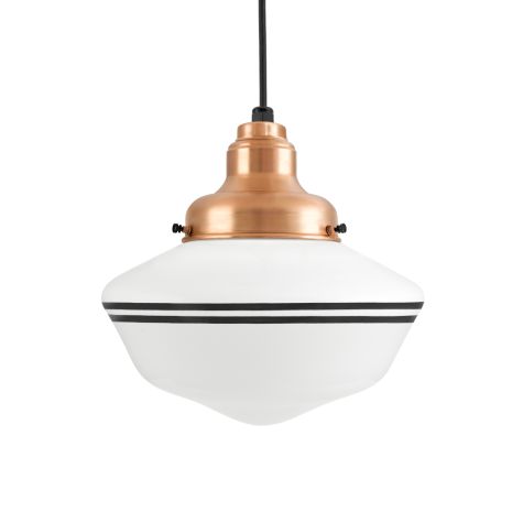 Kao Primary Schoolhouse Pendant, 995-Natural Raw Copper, Large Opaque Glass, Double Painted Band, 100-Black, CSB-Black Cloth Cord