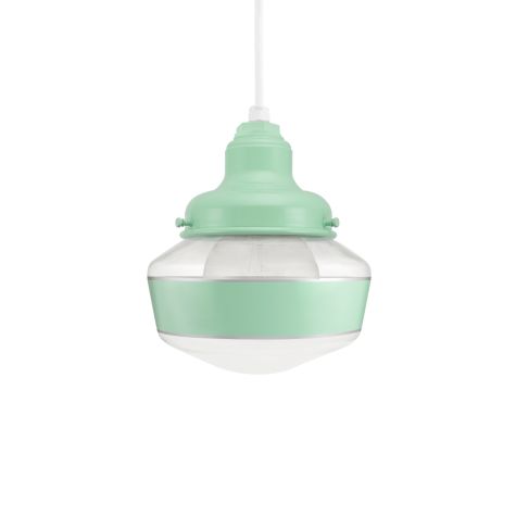 Kao Primary Schoolhouse Pendant Light, 311-Jadite, Small Clear Glass, Single Painted Band, SWH-Standard White Cord
